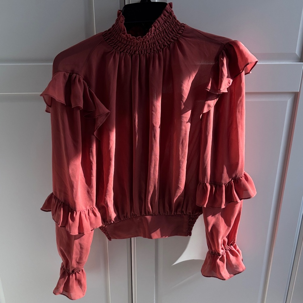 Frame Denim Ruffled Red Blouse